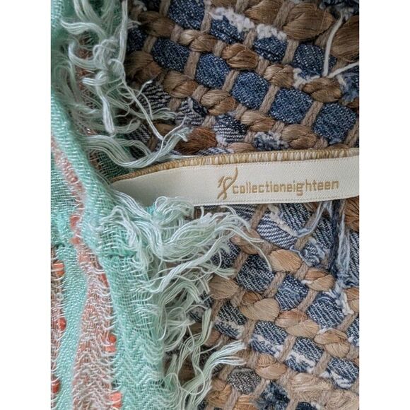 Infinity Scarf 35x16 Mint Green Pink Fringe Metallic Nylon Viscose Shawl Head Ne - Picture 5 of 6